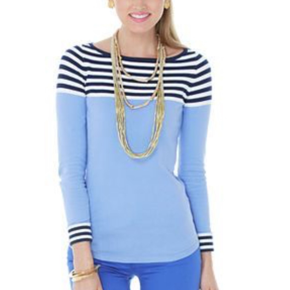Lilly Pulitzer Blue and White Striped Long Sleeve Sweater Top